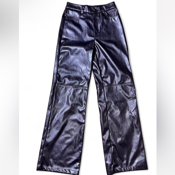 Makemechic Denim - Faux leather Black Wide Leg pants XS